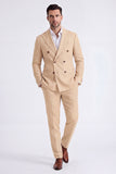 Costumes double pièce à revers beige pointe à revers