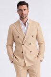 Costumes beige deux pièces à revers pointe double boutonnage