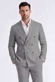 Costumes beige deux pièces à revers pointe double boutonnage