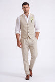 Costumes formels pour hommes à poitrine simple en pantalon kaki clair à 2 pièces à col en V