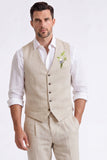 Costumes formels pour hommes à poitrine simple en pantalon kaki clair à 2 pièces à col en V