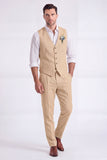 Costumes formels pour hommes à poitrine simple en pantalon kaki clair à 2 pièces à col en V