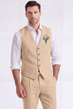 Costumes formels pour hommes à poitrine simple en pantalon kaki clair à 2 pièces à col en V