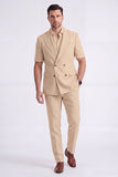 Costumes formels double boutonnage pour hommes double boutonnage en kaki clair, double boutonnage et manches