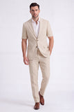 Costumes beige à revers pointu 2 pièces pour hommes à simple poitrine