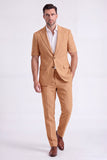 Costumes beige à revers pointu 2 pièces pour hommes à simple poitrine