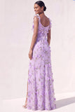 Robe longue d’invitée à fentes à fente appliquée en sirène lilas