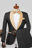 Costumes de revers en châle champagne Jacquard en deux pièces pour hommes