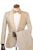 Costumes de revers en châle champagne Jacquard en deux pièces pour hommes