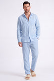 Ensemble coordonné en lin bleu clair en deux pièces pour hommes