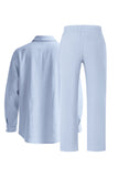 Ensemble coordonné en lin bleu clair en deux pièces pour hommes
