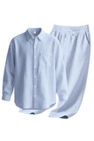 Ensemble coordonné en lin bleu clair en deux pièces pour hommes