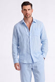 Ensemble coordonné en lin bleu clair en deux pièces pour hommes