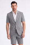 Noir à 2 pièces à carreaux Revers cranté Short Costumes pour hommes
