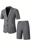 Noir à 2 pièces à carreaux Revers cranté Short Costumes pour hommes