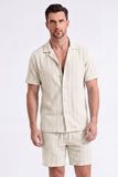 Ensemble d’estivale tricot 2 pièces pour hommes Chemise et short cubains à manches courtes décontractées