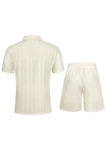 Ensemble d’estivale tricot 2 pièces pour hommes Chemise et short cubains à manches courtes décontractées