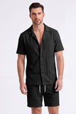 Ensemble d’estivale tricot 2 pièces pour hommes Chemise et short cubains à manches courtes décontractées