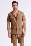 Ensemble d’estivale tricot 2 pièces pour hommes Chemise et short cubains à manches courtes décontractées