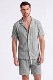 Ensemble d’estivale tricot 2 pièces pour hommes Chemise et short cubains à manches courtes décontractées