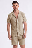 Ensemble d’estivale tricot 2 pièces pour hommes Chemise et short cubains à manches courtes décontractées