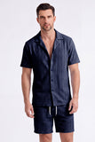 Ensemble d’estivale tricot 2 pièces pour hommes Chemise et short cubains à manches courtes décontractées