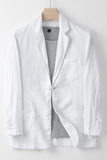 Veste pour hommes en lin beige à revers cranté