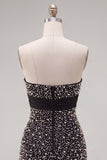 Robe de bal de rentrée noire body-con mouflées perles à volants avec un nœud
