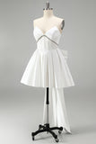 Corset blanc en satin en strass robe sans bretelles de bal sans anneau avec un grand nœud dans le dos