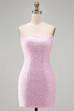 Robe courte de rentrée rose rose scintillante en sequins body-con