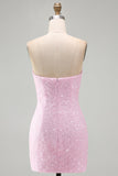 Robe courte de rentrée rose rose scintillante en sequins body-con