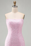 Robe courte de rentrée rose rose scintillante en sequins body-con