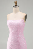 Robe courte de rentrée rose rose scintillante en sequins body-con