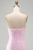 Robe courte de rentrée rose rose scintillante en sequins body-con