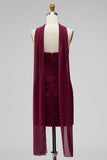 Robe courte de rentrée en chiffon bodycon sans bretelles bordeaux avec ceinture drapée