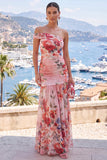 Robe maxi fleur rose rouge en chiffon à une épaule