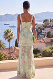 Robe maxi florale sirène à longues bretelles épaisses vertes