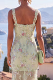 Robe maxi florale sirène à longues bretelles épaisses vertes