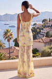 Robe maxi florale sirène à longues bretelles épaisses vertes