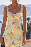 Robe maxi florale sirène à longues bretelles épaisses vertes