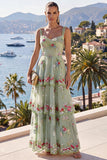 Robe à fleurs Maxi à paillettes épaisses en A-Line jaune à brides épaisses