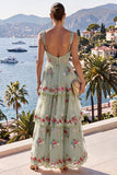 Robe à fleurs Maxi à paillettes épaisses en A-Line jaune à brides épaisses
