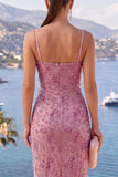 Robe midi plissée à bretelles fines perlées et à bretelles rose poussiéreuse