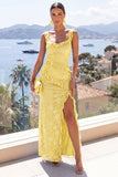 Robe florale Maxi en dentelle à volants jaune sirène avec fente