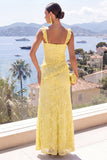 Robe florale Maxi en dentelle à volants jaune sirène avec fente