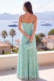 Robe Maxi Florale en dentelle à volants A-line menthe à bretelles fines