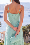 Robe Maxi Florale en dentelle à volants A-line menthe à bretelles fines