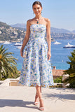 Robe midi fleurie rose A-line sans bretelles