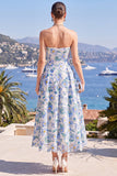 Robe midi fleurie rose A-line sans bretelles