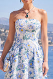 Robe midi fleurie rose A-line sans bretelles